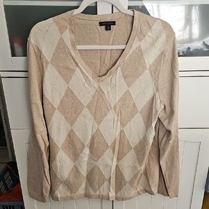 Tommy Hilfiger Beige and Cream V-Neck Sweater